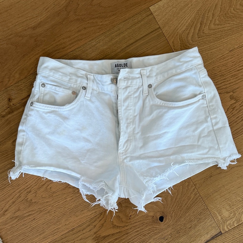 Agolde Women's Frayed White Jean Shorts